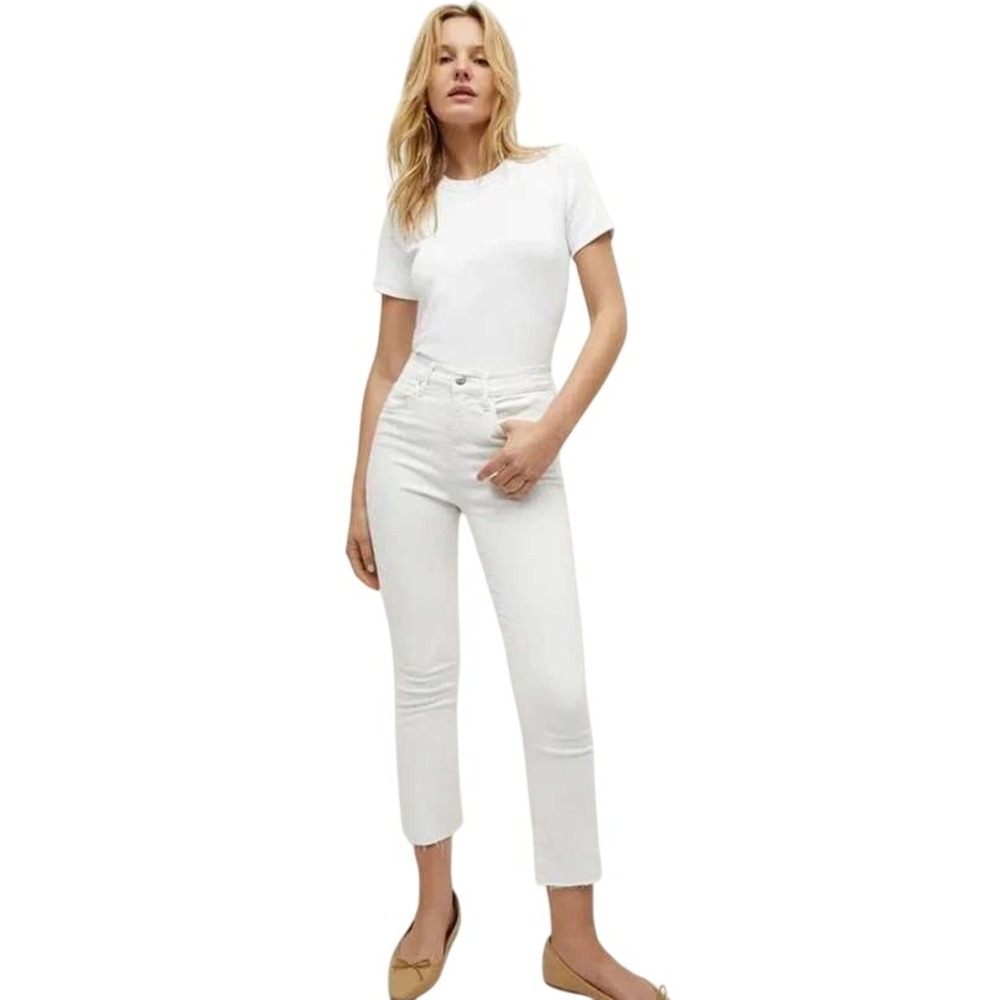 Veronica Beard White Carly Kick Flare High Rise Raw Hem Jeans 28 / 6